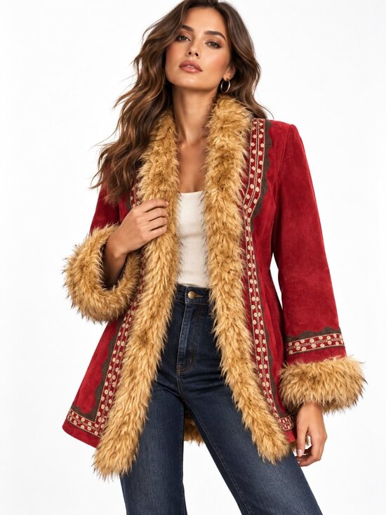 Mixit Jackets & Blazers - Vtg Y2K MixIt Suede Penny Lane Faux Fur Coat Red Medium